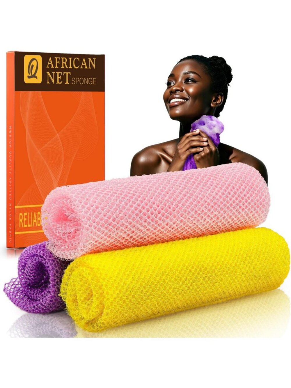 3-Piece African Net Bath Sponge Set - Exfoliating Shower Scrubber for Smooth